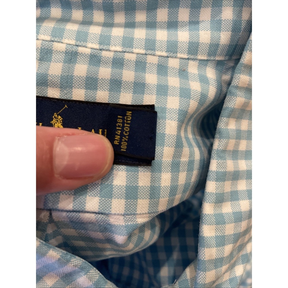 Ralph Lauren Men's Button Up Shirt Blue Gingham Plaid Flesh Pony Size XL - Picture 5 of 11